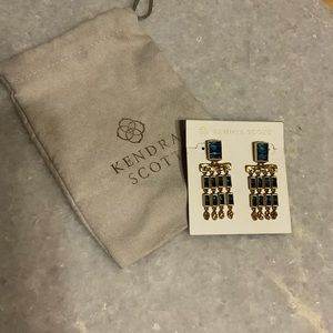Kendra Scott Crystal Chandelier Earrings in Blue and Gold Hardware